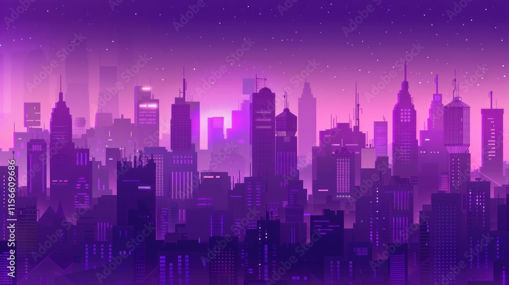 Neon Cityscape Under a Starry Sky Neon Cityscape Under a Starry Sky