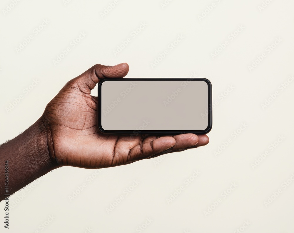 Hand Holding Smartphone with Blank Screen on Neutral Background Hand Holding Smartphone with Blank Screen on Neutral Background