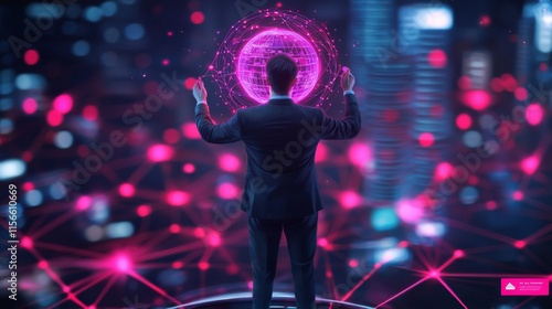 Digital transformation business hub infographic urban environment overhead view networking concept