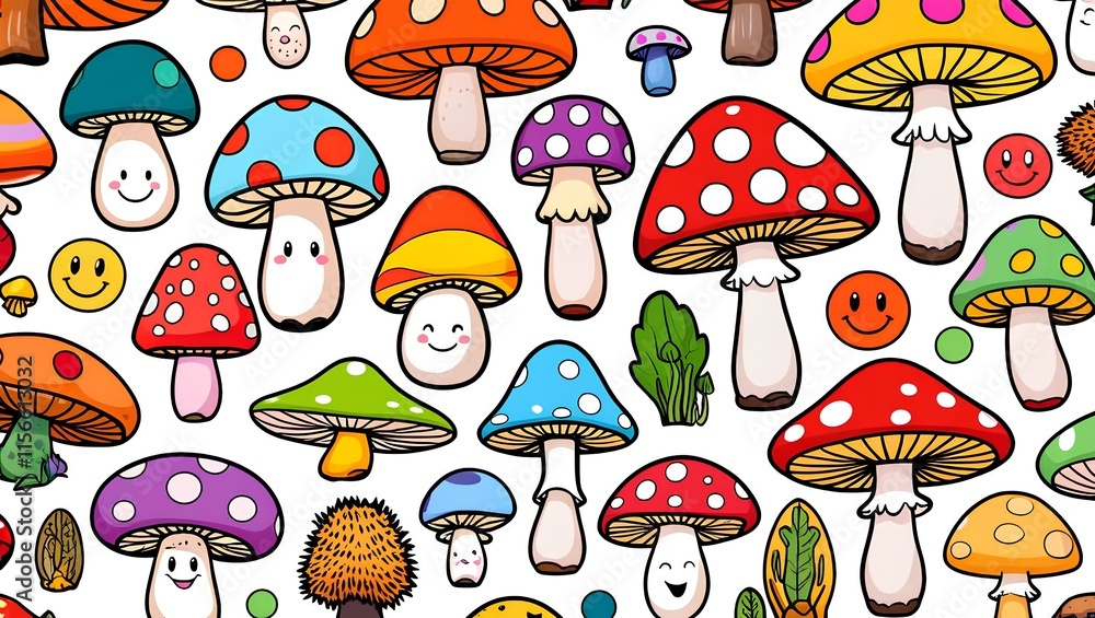 Fototapeta premium Each type of cartoon mushroom