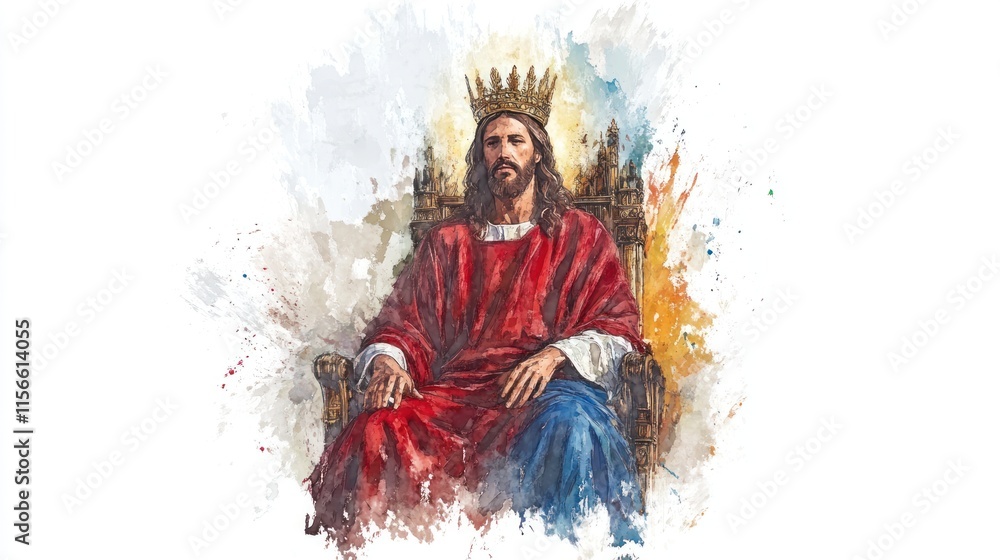Fototapeta premium Jesus Christ on His Throne - Brush Painted Watercolor in Brown Hues