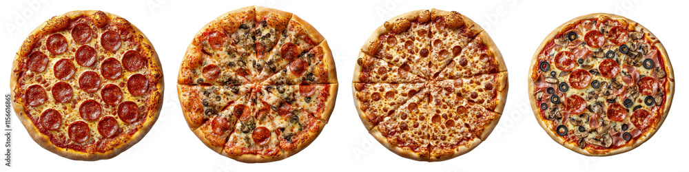Realistic pizza isolated on white background. Collection Set png. Realistic pizza isolated on white background. Collection Set png.