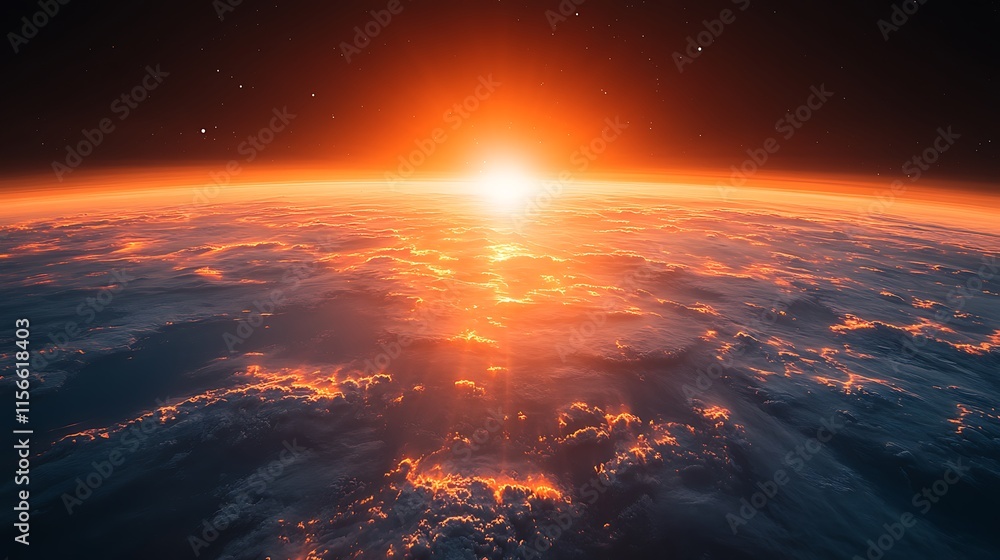 Fiery Sunrise Over Earth Cloudscape Celestial View Fiery Sunrise Over Earth Cloudscape Celestial View