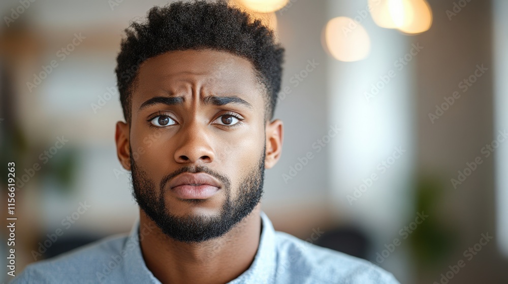 Close-up portrait of a serious young man with a worried expression. Close-up portrait of a serious young man with a worried expression.