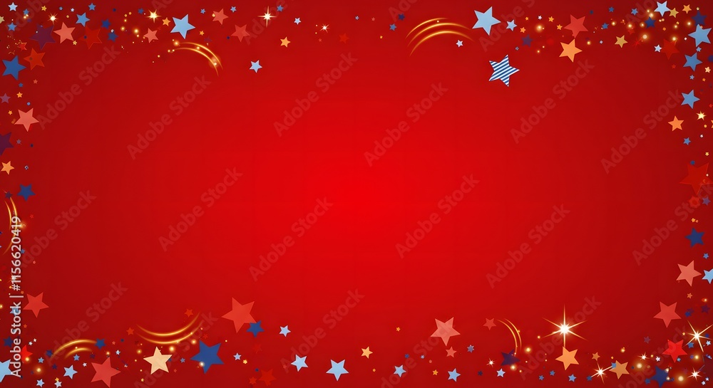 Twinkle stars scattered around randomly, flying, falling down, floating. Christmas celebration concept. Festive stars illustration on red background. Twinkle stars scattered around randomly, flying, falling down, floating. Christmas celebration concept. Festive stars illustration on red background.