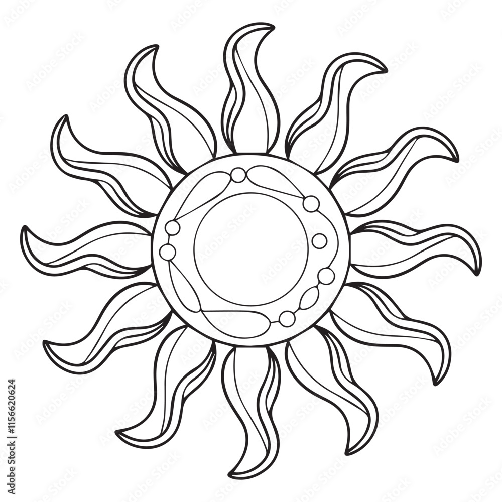 Line art sun in antique stule hand drawn vector illustration boho chic tattoo, poster or fabric print design Line art sun in antique stule hand drawn vector illustration boho chic tattoo, poster or fabric print design