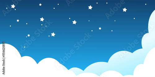 Night sky background vector with stars and clouds