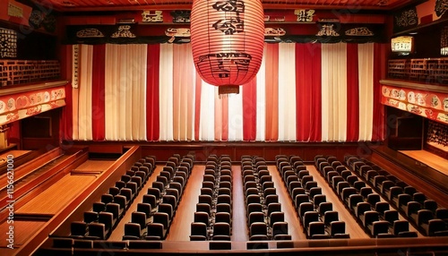 KABUKI 日本の歌舞伎座の舞台と客席のイラスト