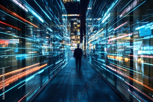 Wallpaper Mural Person walking through digital data stream. Futuristic city concept. Torontodigital.ca