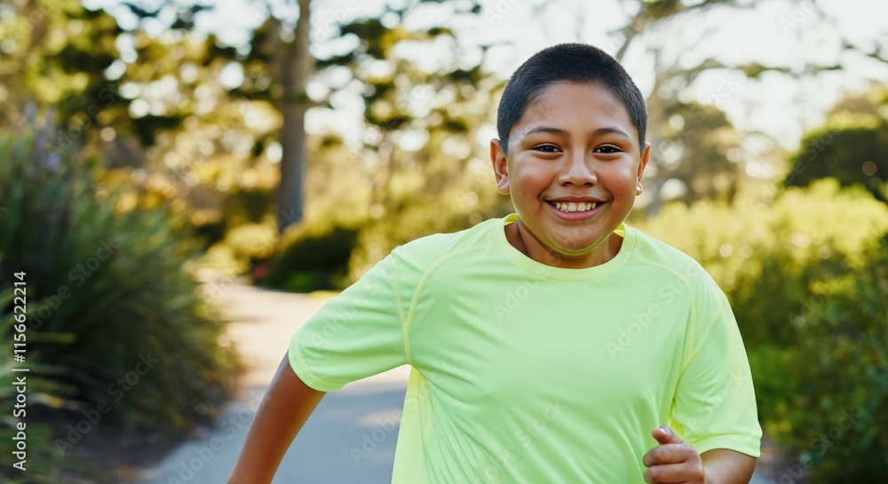 Young hispanic boy running in park with bright smile and summer fun Young hispanic boy running in park with bright smile and summer fun