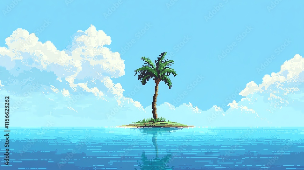 Obraz premium Solitary palm tree on serene island paradise.