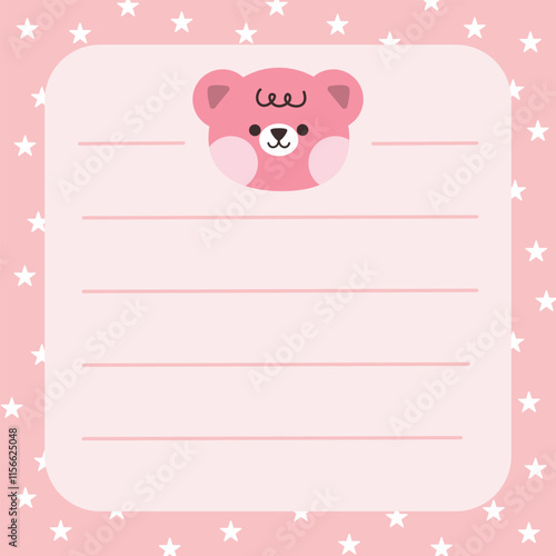 Cute bear memo template illustration. Pink. Suitable for for to do list, check list, memo, sticky note, planner, write, diary, book,stationary, notepad for task planning and study