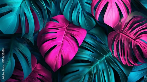 Tropical Foliage of Monstera and Palm Leaves, Nature's Pattern