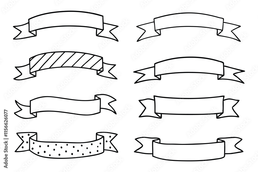 Vector Illustration of Ribbon Banner Set with Blank Space for Text, Curved and Flat Design for Graphic Design Projects. Vector Illustration of Ribbon Banner Set with Blank Space for Text, Curved and Flat Design for Graphic Design Projects.