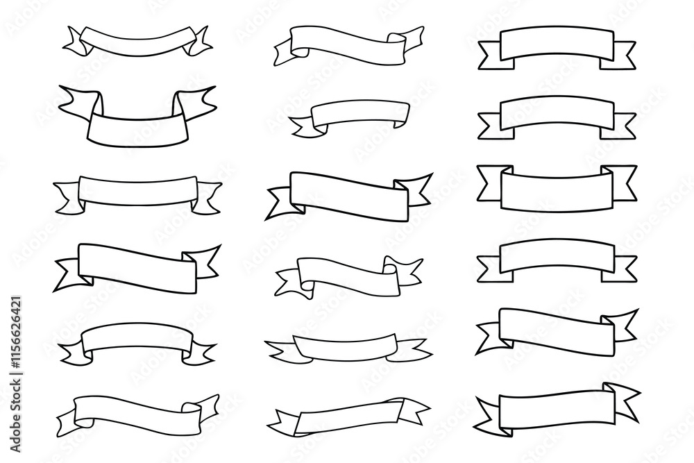 Vector Illustration of Ribbon Banner Set with Blank Space for Text, Curved and Flat Design for Graphic Design Projects. Vector Illustration of Ribbon Banner Set with Blank Space for Text, Curved and Flat Design for Graphic Design Projects.