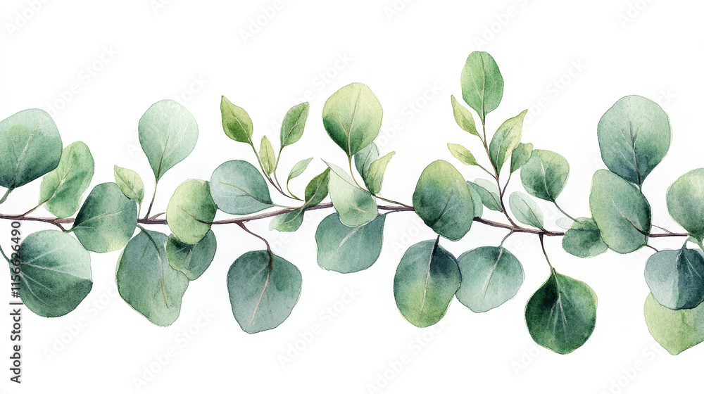 Obraz premium Watercolor eucalyptus branches with lush green leaves