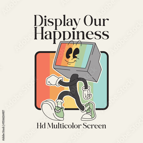 walking monitor retro cartoon mascot