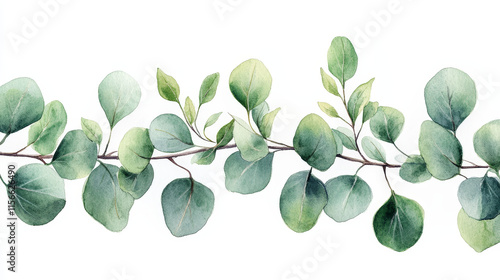 Watercolor eucalyptus branches with lush green leaves