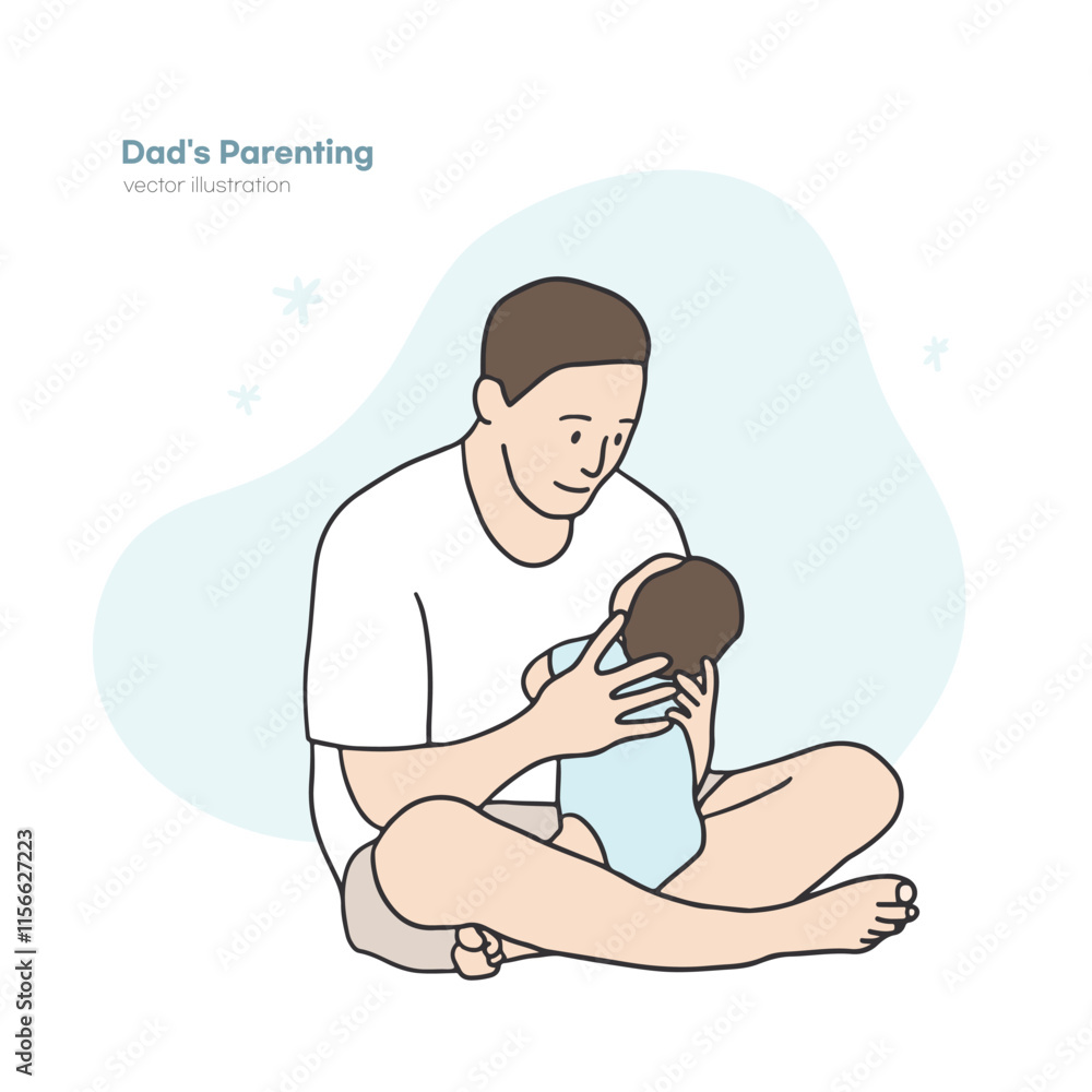 Father and baby, father illustration in childcare Father and baby, father illustration in childcare