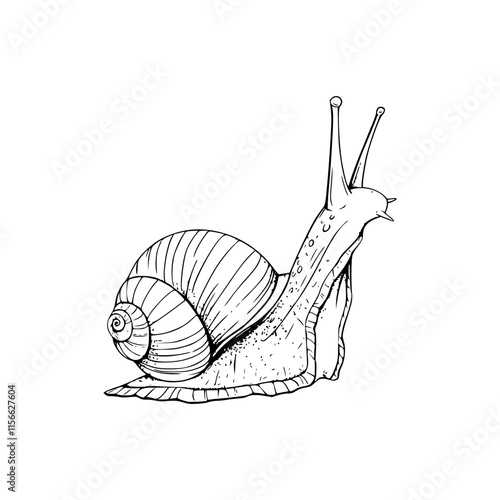 a detailed line art drawing of snail illustration 