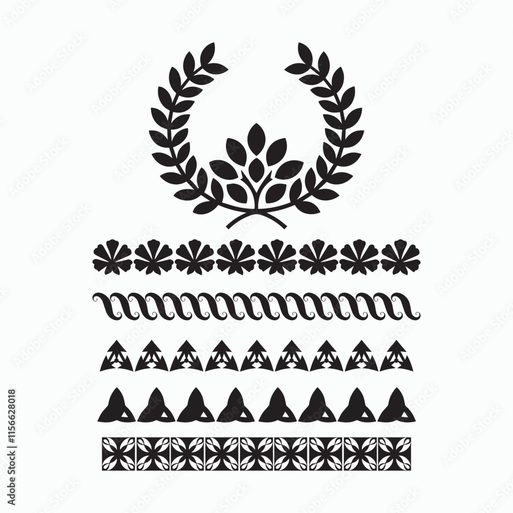 Obraz premium set of laurel wreaths. A vector set of silhouette floral ornaments as dividers.