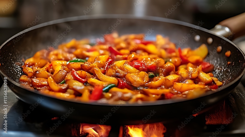 Savory Pepper Stir Fry Cooking In A Pan Savory Pepper Stir Fry Cooking In A Pan