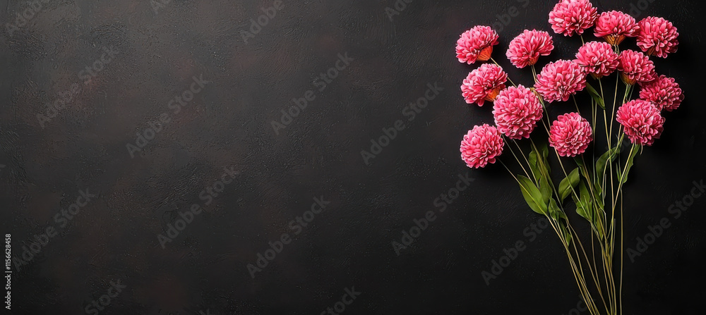 Fototapeta premium Pink flowers on dark textured background create striking contrast