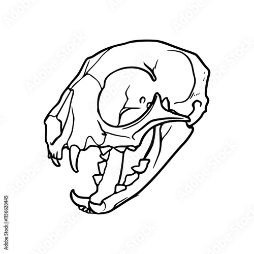 detailed line drawing of a animal skull