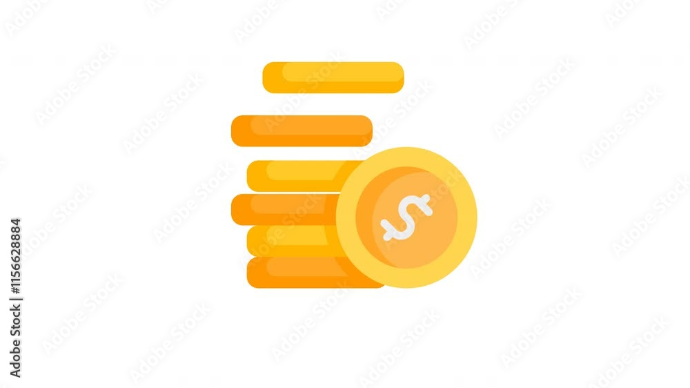 Animated Coin Stack icon in flat style, suitable for banking, financial, money management, investment and budgeting illustration concepts. Animated Coin Stack icon in flat style, suitable for banking, financial, money management, investment and budgeting illustration concepts.
