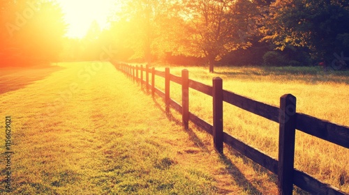 Vintage Fencing Scene with Golden Hour Light photo