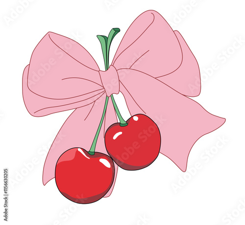 Cherry bow vector illustration, for t-shirt design
