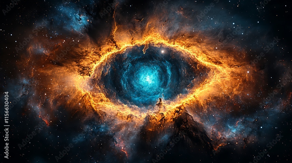 Naklejka premium Celestial Eye Cosmic Nebula Fiery Orange And Blue Hues