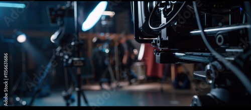 Filmmaking behind-the-scenes. Camera focuses on actors during a shoot.