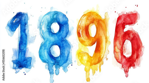 Watercolor numbers 1 8 9 6 in vibrant colors