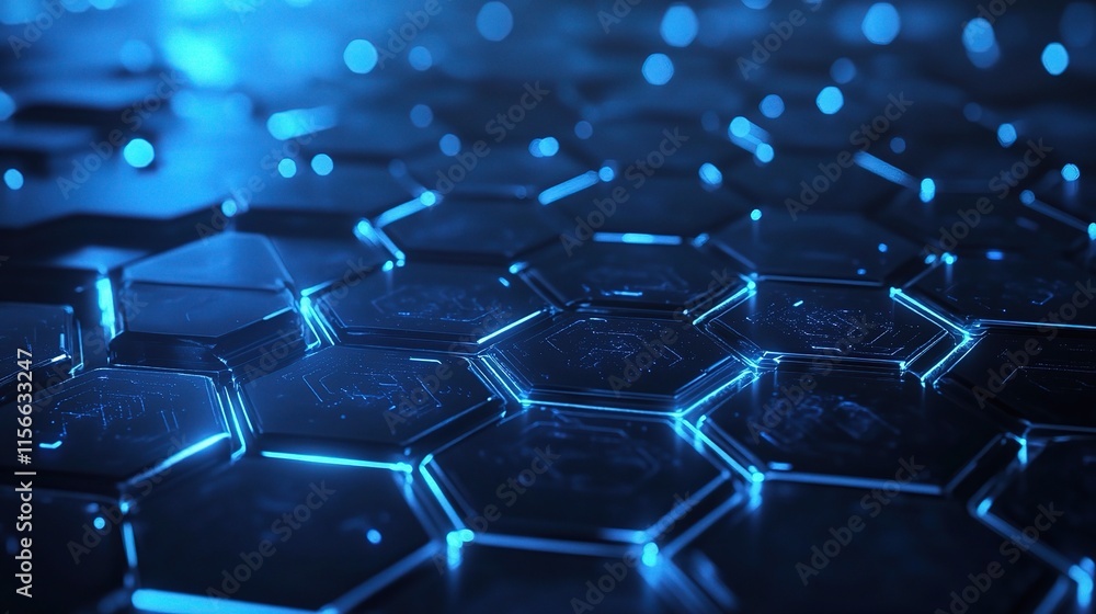 Fototapeta premium Dark Gray Hexagonal Technology Background with Glowing Elements