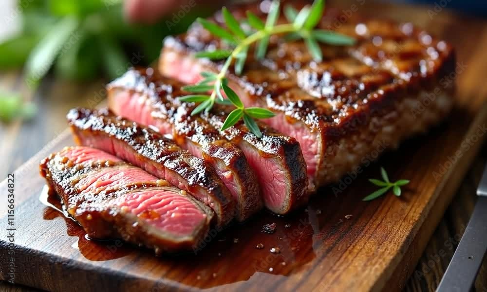An exquisite close up shot of a perfectly seared steak An exquisite close up shot of a perfectly seared steak