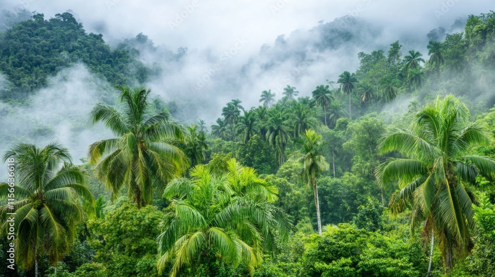 Obraz premium Overcast Forest Landscape on Tropical Islands