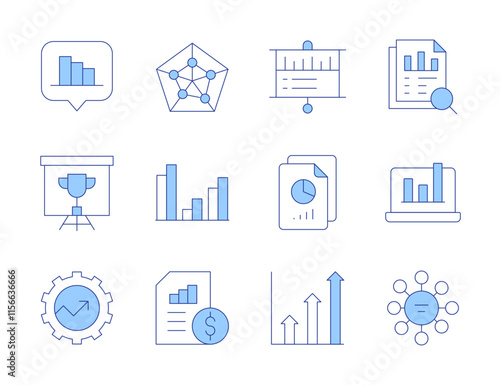 Analytics icons. Line Duotone style, editable stroke. analytics, trophy, files, management, profits, data analytics, increase, bars chart, diagram