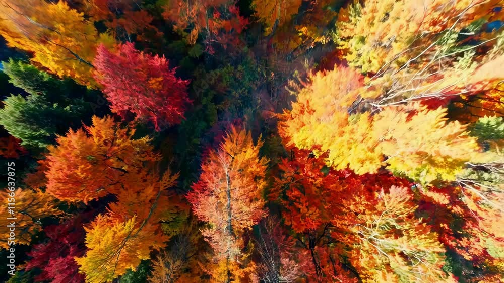 Aerial shot of vast valley covered by autumn larch tree forests in Dolomites Aerial shot of vast valley covered by autumn larch tree forests in Dolomites