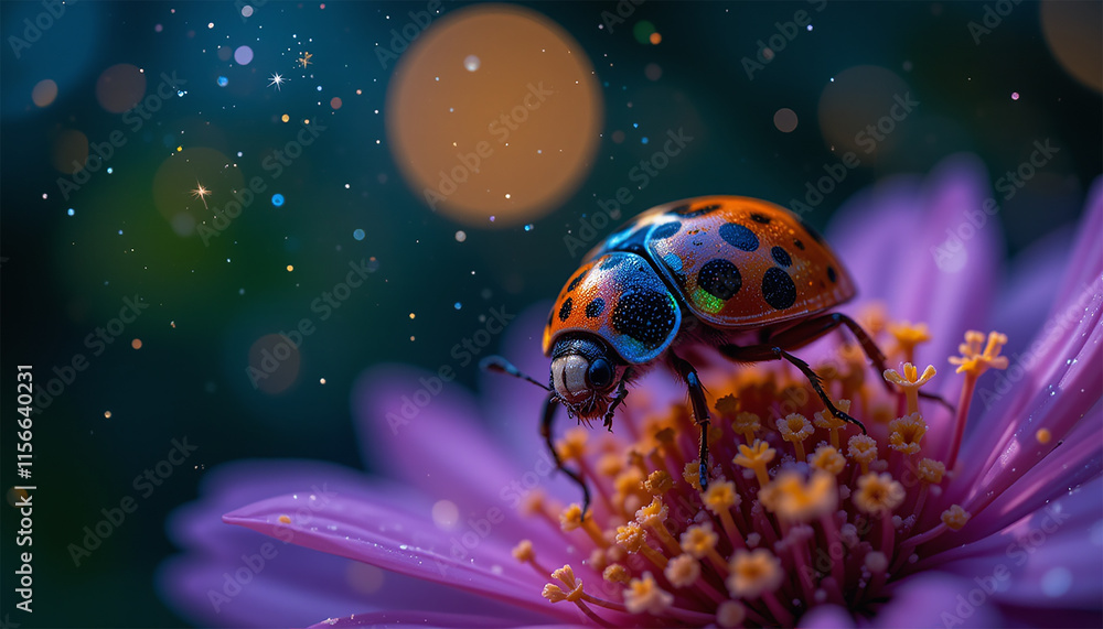 Naklejka premium Ladybug on flower.