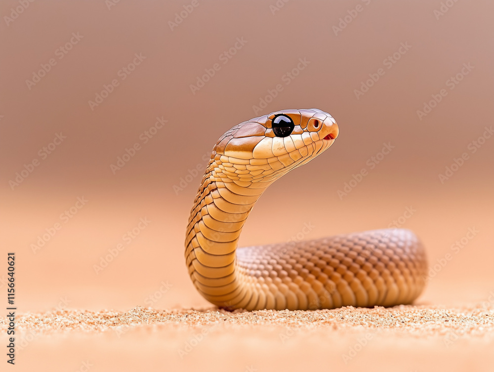 Fototapeta premium A Cobra in the Sand with a Striking Brown and Black Pattern