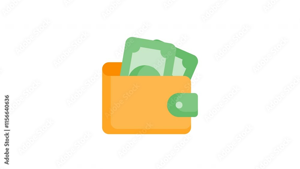 Animated Wallet icon in flat style, suitable for banking, financial, money management, investment and budgeting illustration concepts. Animated Wallet icon in flat style, suitable for banking, financial, money management, investment and budgeting illustration concepts.
