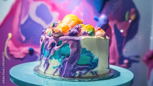 Whimsical Colorful Cake: A Sweet Artistic Dessert photo