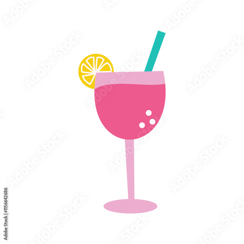 A pink drink in a glass with a straw, symbolizing refreshing beverages at parties.