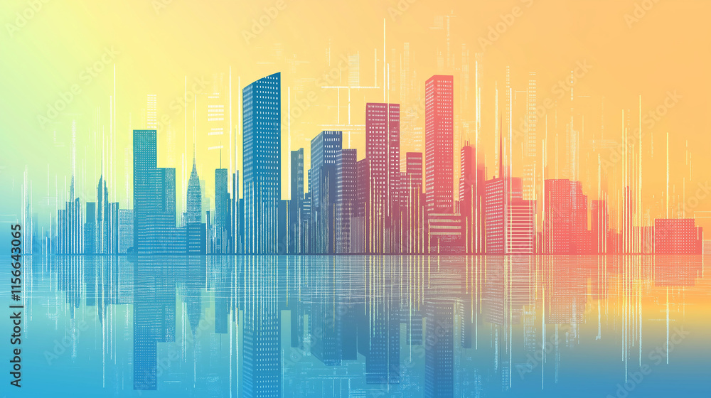 Future City Skyline, Technology-Inspired Modern Urban Landscape with Gradient Color Effects Future City Skyline, Technology-Inspired Modern Urban Landscape with Gradient Color Effects