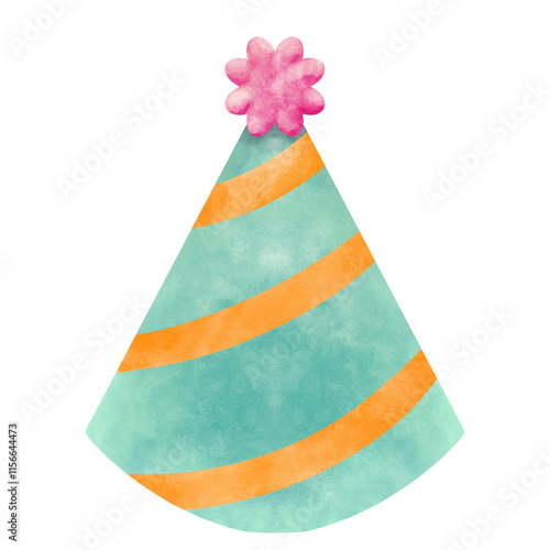 Hand drawn New year celebration element party hat in watercolor style