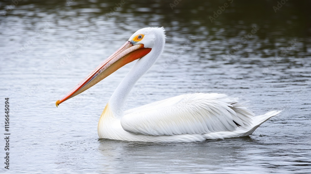 American White Pelican Majestically Swimming in Water American White Pelican Majestically Swimming in Water