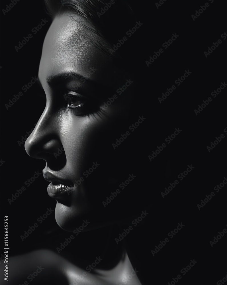Elegant Profile Portrait of a Woman in Low-Key Lighting Elegant Profile Portrait of a Woman in Low-Key Lighting