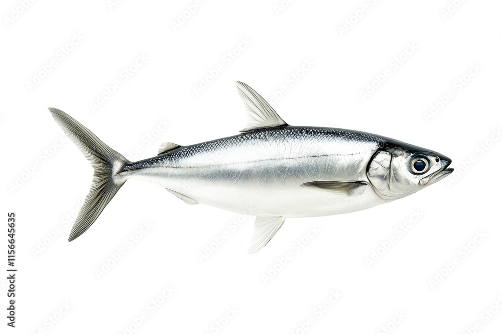 Fresh sardine fish with detailed scales and fins isolated on white transparent background, symbolizing canned seafood Fresh sardine fish with detailed scales and fins isolated on white transparent background, symbolizing canned seafood
