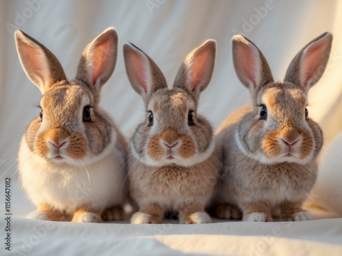 Adorable Rabbits Posing for Commercial Sale in a Studio